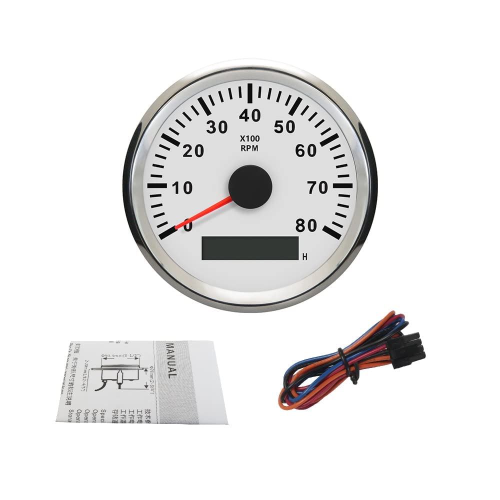 ELING Drehzahlmesser wasserdicht mit Stunde Meter 0-8000 RPM 85mm 9-32V mit Hintergrundbeleuchtung