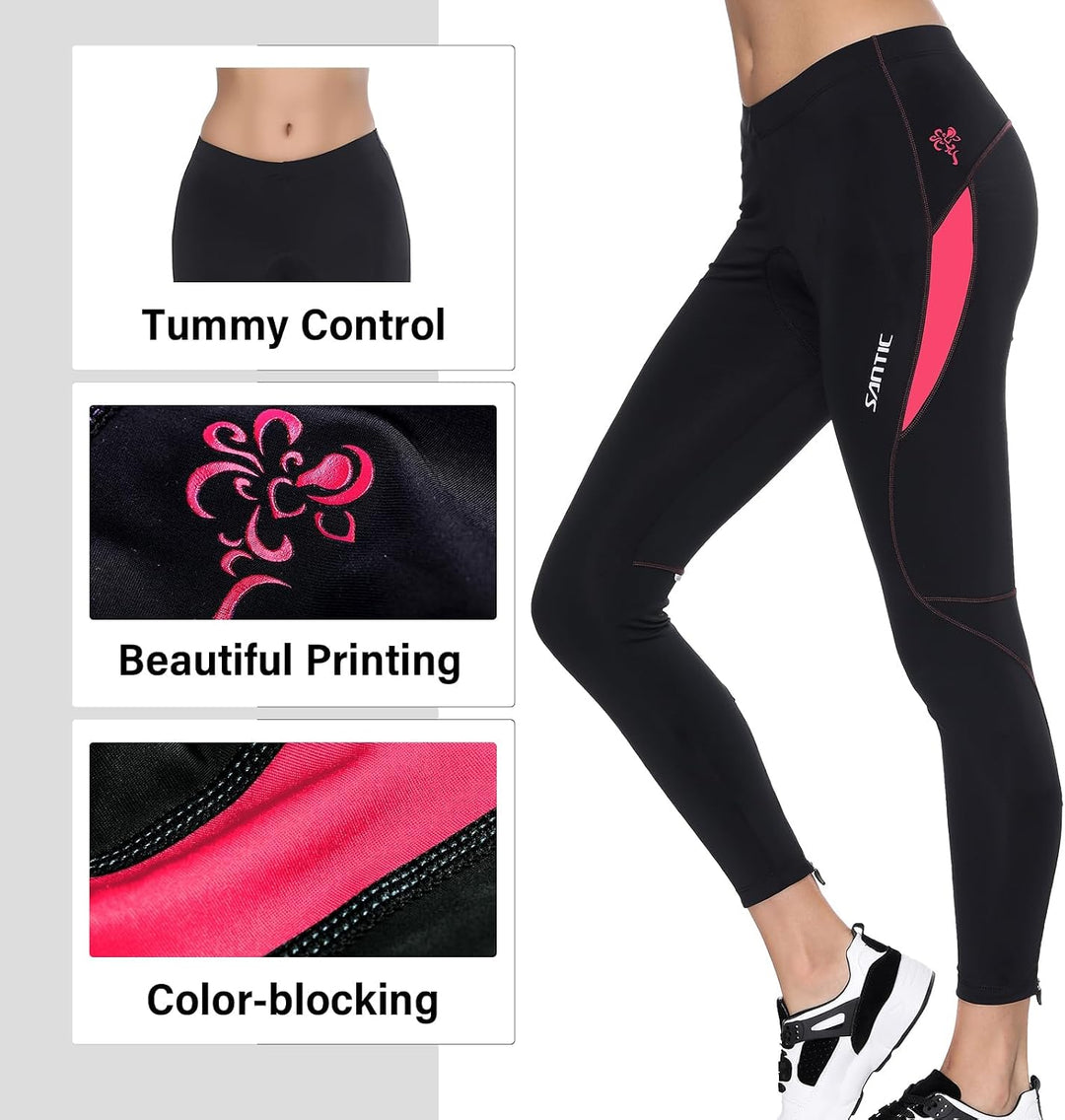 Santic Fahrradhose Damen Lang mit 4D Sitzpolster Atmungsaktive Dehnbare Radlerhose für Moutainbike L