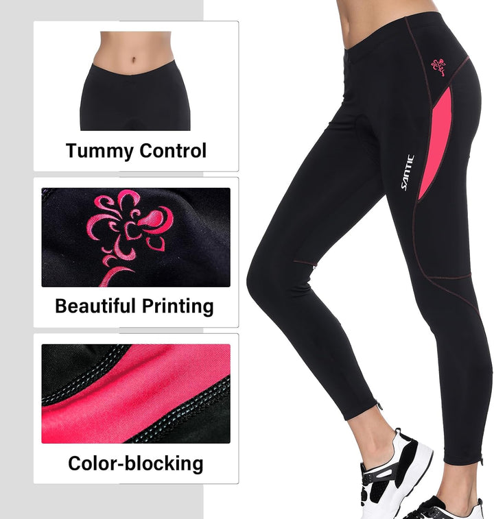 Santic Fahrradhose Damen Lang mit 4D Sitzpolster Atmungsaktive Dehnbare Radlerhose für Moutainbike L