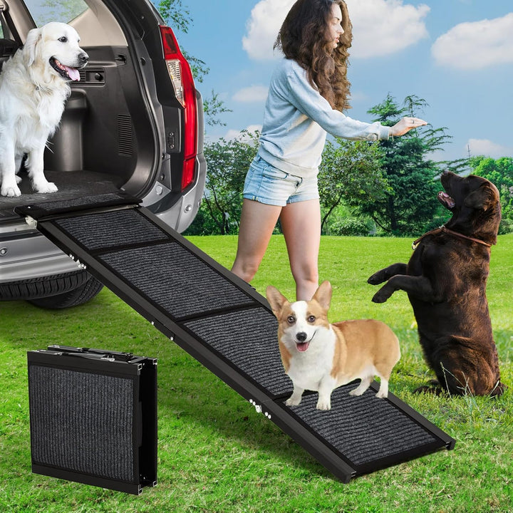Hunderampe Klappbar aus Aluminiumlegierung für Hunde bis 120 kg, Faltbare Autotreppe mit Rutschfeste