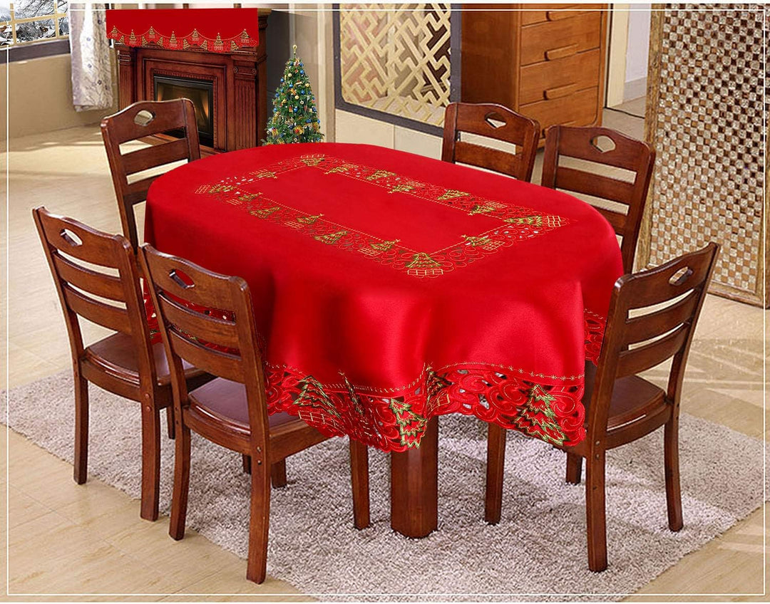 Grelucgo Bestickte Weihnachtstischdecke mit Stechpalmen-Motiv, 132 x 178 cm, ovale Tischdecke 52 × 7