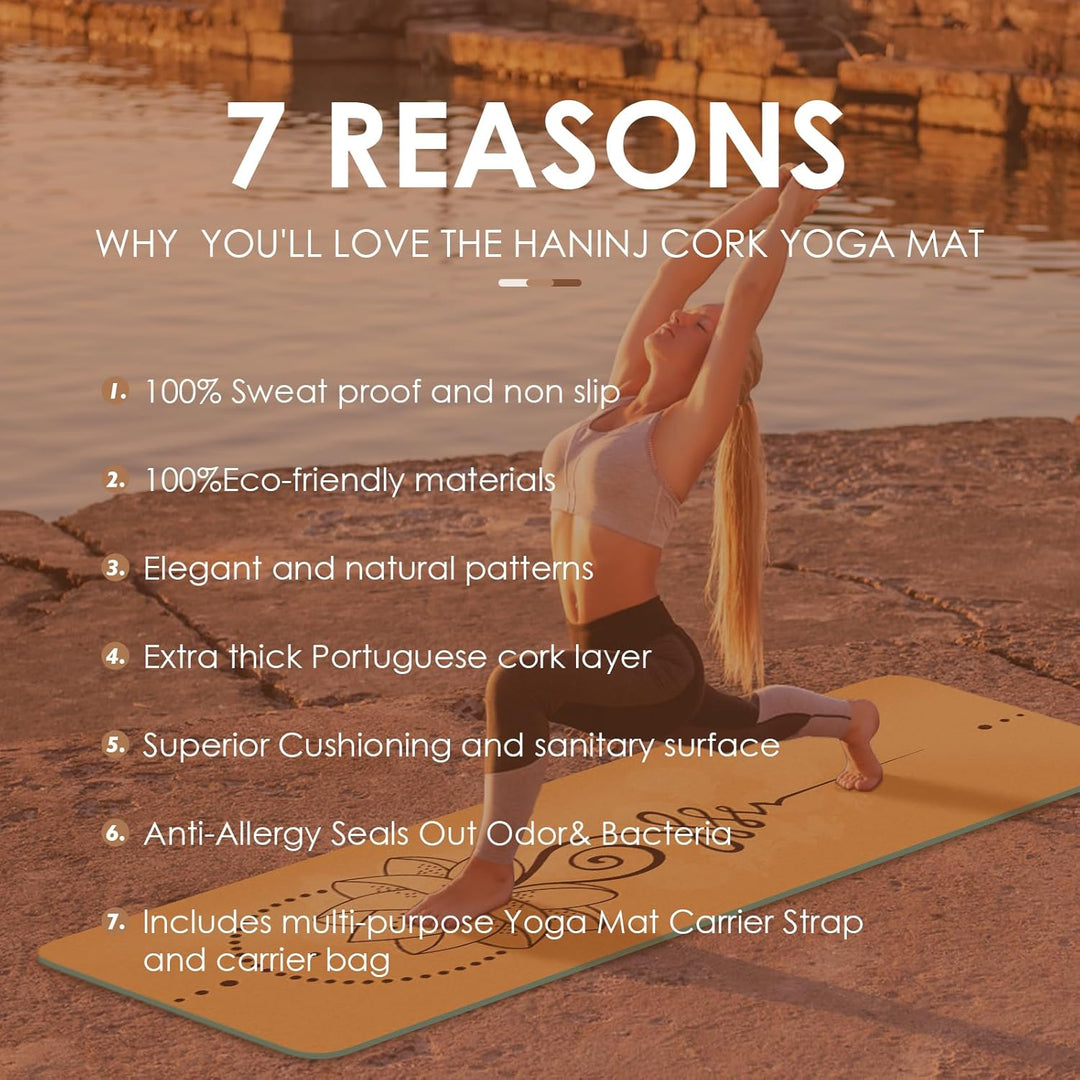 Yogamatte Kork – Rutschfeste Yoga Matte, Einzigartiges Design, Naturkautschuk TPE Gymnastikmatte, Tr