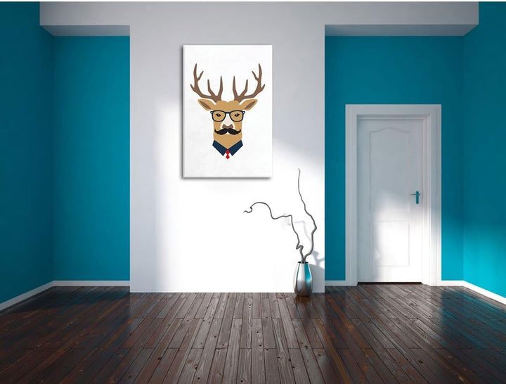 Pixxprint Hipster Hirsch als Leinwandbild/Grösse: 100x70 / Wandbild/Kunstdruck/fertig bespannt 70x10