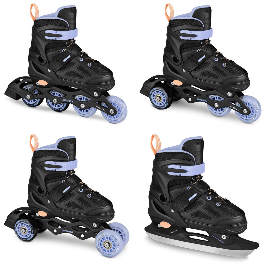 SPOKEY Quattro Set 4in1 Inliner/Rollschuhe/Triskates/Schlittschuhe VERSTELLBAR | für Kinder und Juge