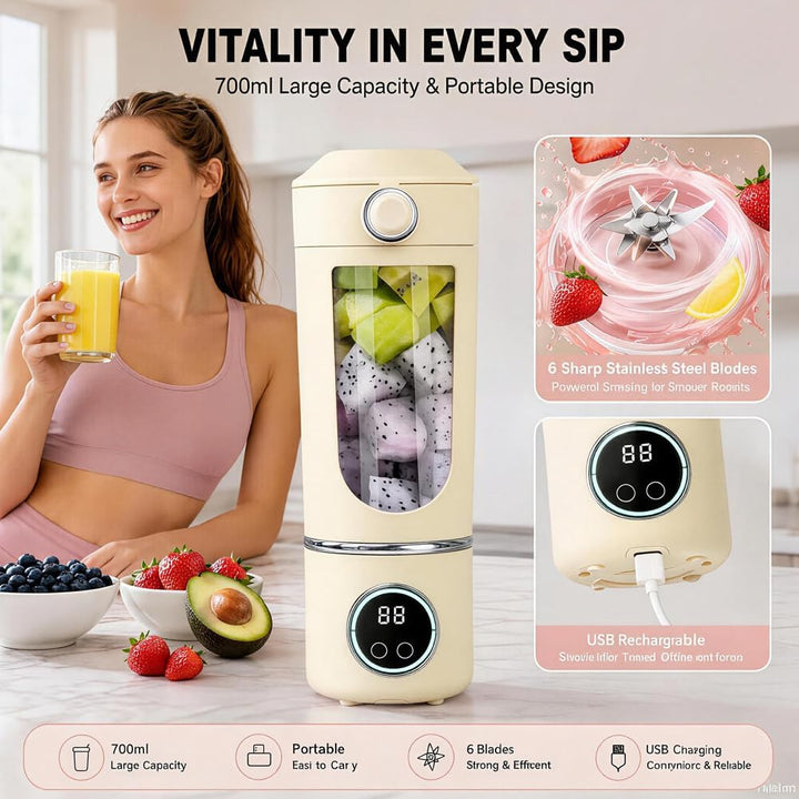 Gohytal Tragbarer Mixer, Kleine Mixer für Smoothie und Shakes, 700ML Mini-Standmixer, Kleiner Entsaf