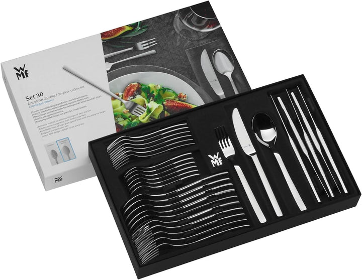 WMF Sonic Edelstahl Besteck Set 6 Personen, Essbesteck Set 30 teilig, Hohlheftmesser, Cromargan prot