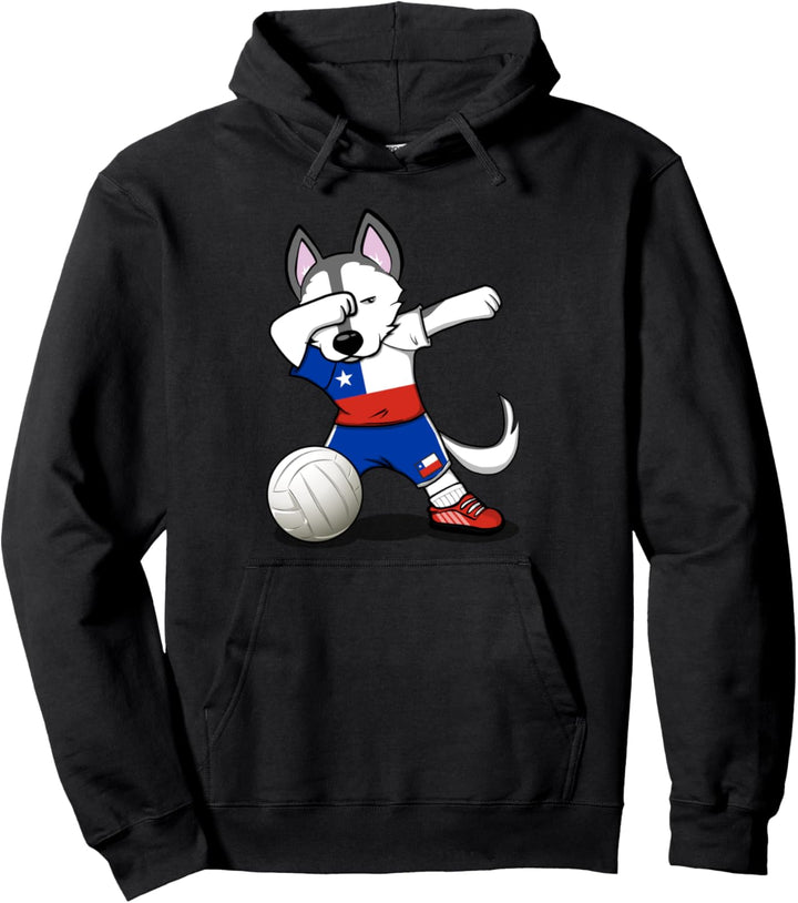 Dabbing Husky Hund Chile Volleyball Chilenische Flagge Sport Pullover Hoodie