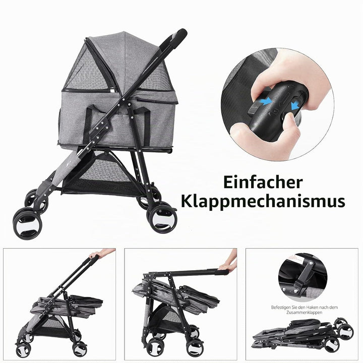 BingoPaw Hundebuggy Hundewagen vierrädrige Buggy bis 20kg klappbar abnehmbar Haustier-Buggy Katzenbu