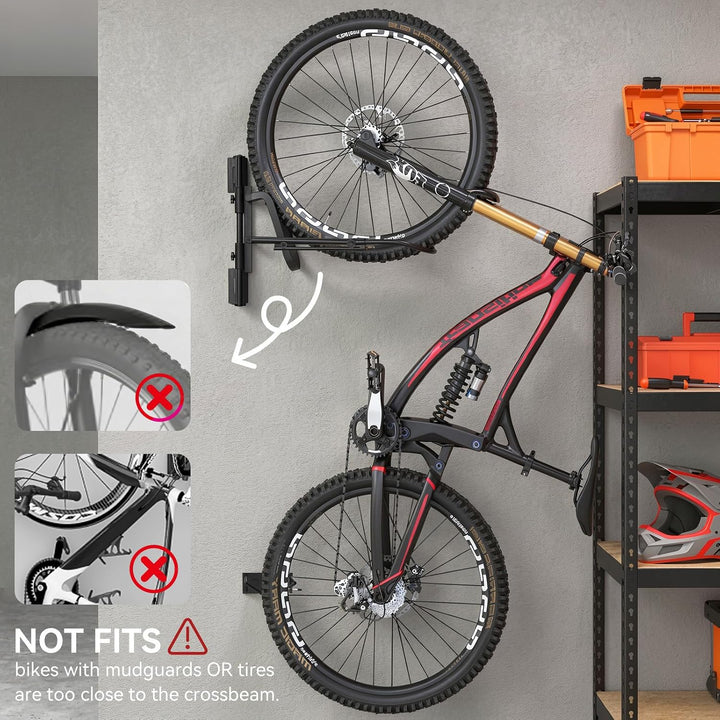 Housolution Schwenkbares Fahrrad-Wandhalterung für Garage, 2 Stück | Hebeloses Fahrradregal für Räde