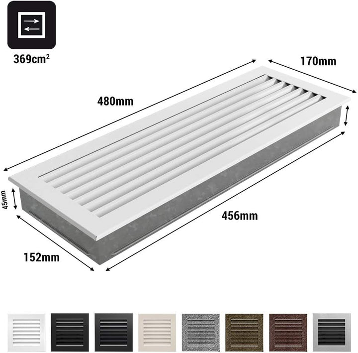 KRATKI Lüftungsgitter Kamingitter Fresh 17cm x 49cm geschlieffen 17 x 49 cm Geschliffen, 17 x 49 cm
