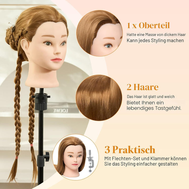Neverland 24 Zoll Frisierkopf Echthaar Übungskopf Friseurkopf Friseursalon Trainingsköpfe für Friseu
