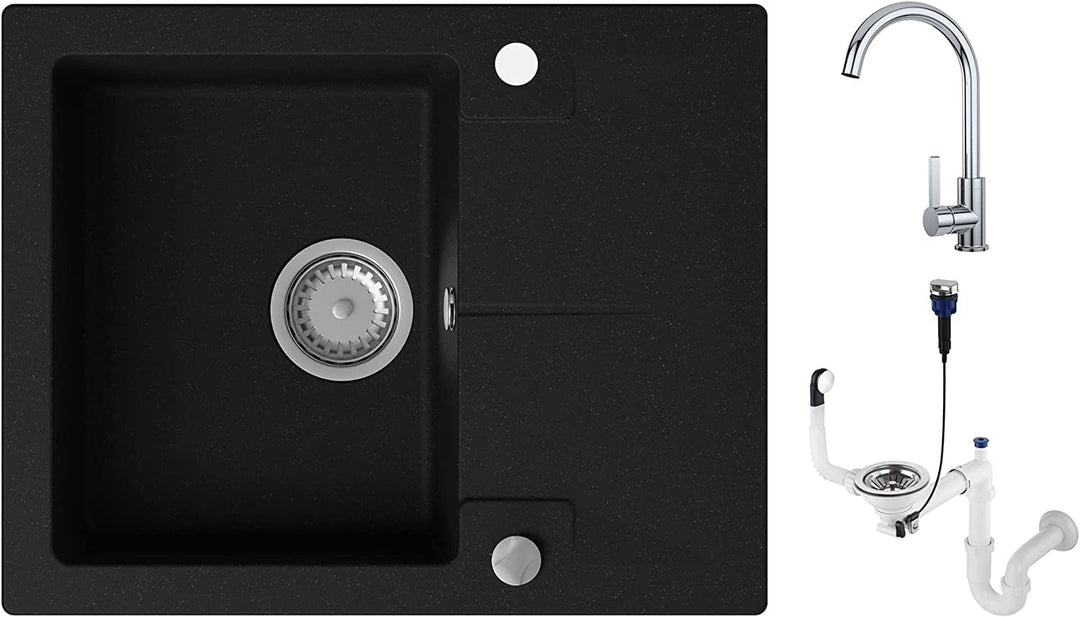 GRANMASTER Caro Granitspüle mit Armatur 1 Becken mit Siphon in 3 Farben - Spülbecken Arbeitsplatte K
