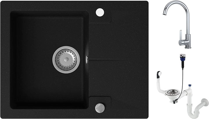 GRANMASTER Caro Granitspüle mit Armatur 1 Becken mit Siphon in 3 Farben - Spülbecken Arbeitsplatte K