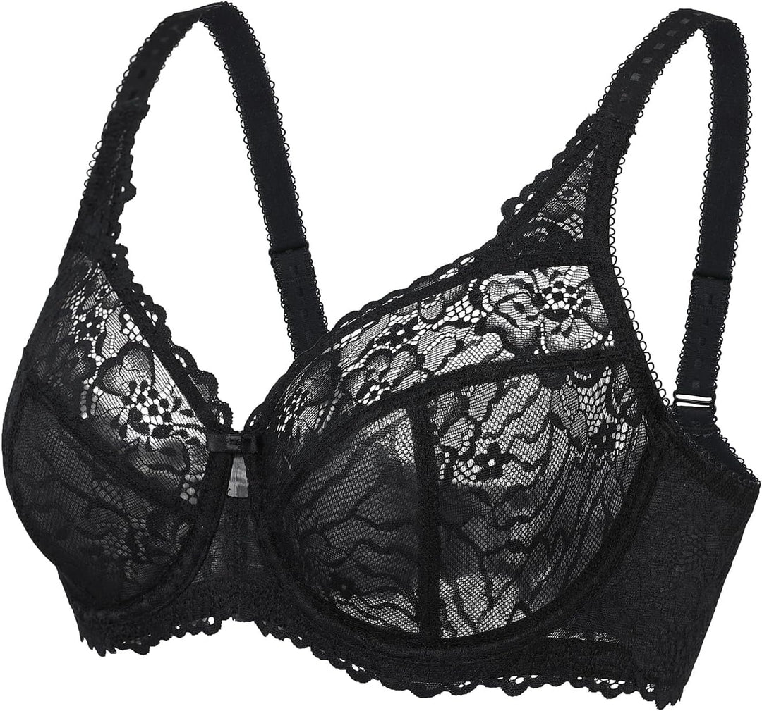 DELIMIRA Damen Minimizer BH Grosse Grössen ohne Polster Vollschalen mit Spitze 75B Schwarz, 75C