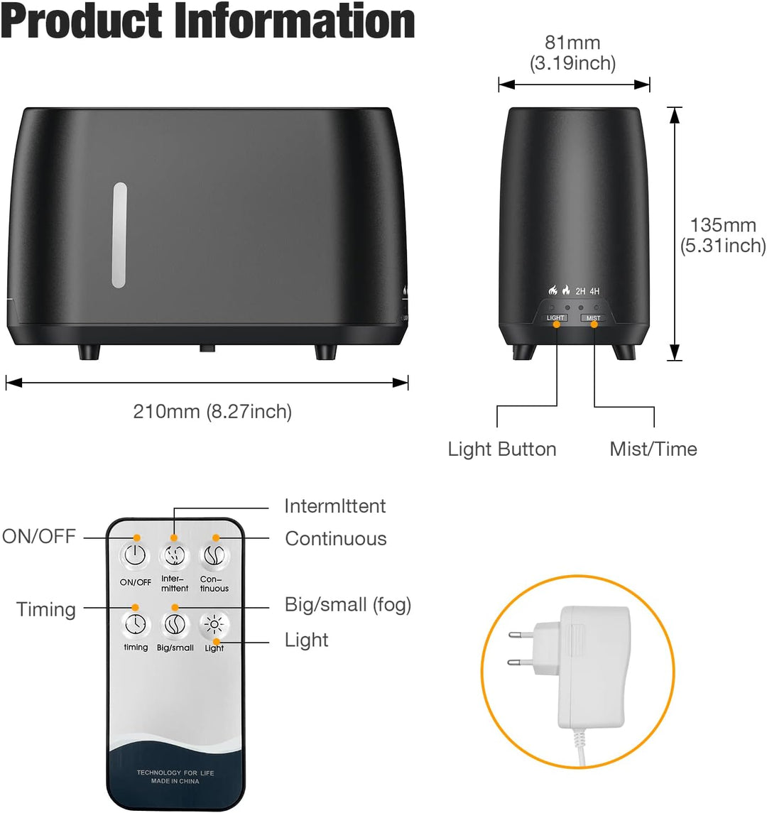 BNGXR Luftbefeuchter Mit Flammen Effekt, 240 ml Aroma Diffuser mit Fernbedienung 7 Arten Farbe mit t