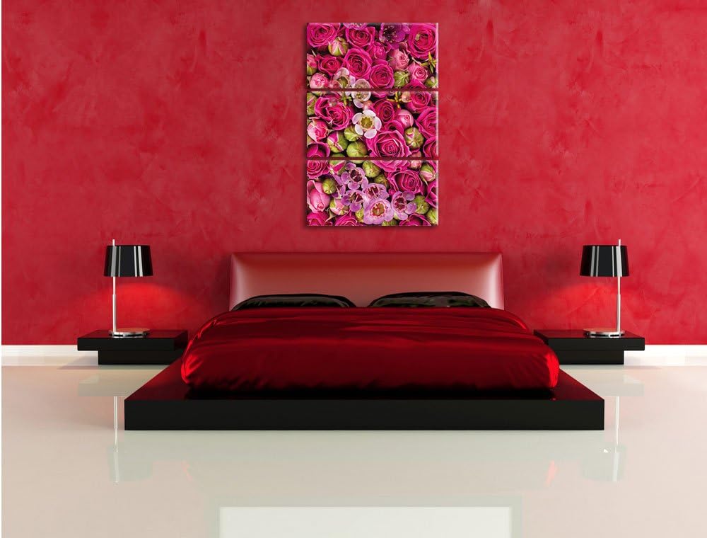 Pixxprint Rosa Rote Rosen als Leinwandbild - Grösse: 3-Teilig (120x80cm) - Wandbild - Kunstdruck - f