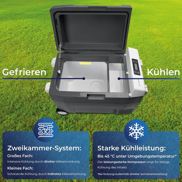 KLAMER elektrische Kühlbox, Kühlbox mit Kühl- und Warmhaltefunktion, 2 Anschlüsse: 230V & 12V für Zi