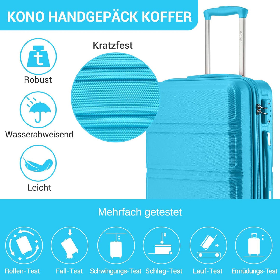 KONO Koffer Trolley Reisekoffer aus ABS+PC – Leichter Hartschalenkoffer mit 4 Zwillingsrollen und TS