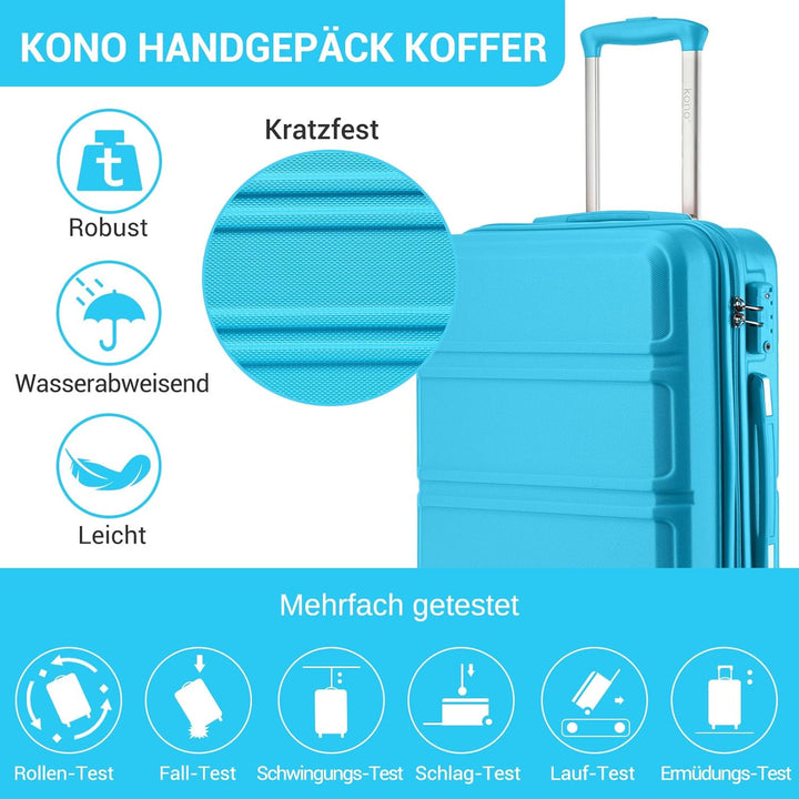 KONO Koffer Trolley Reisekoffer aus ABS+PC – Leichter Hartschalenkoffer mit 4 Zwillingsrollen und TS