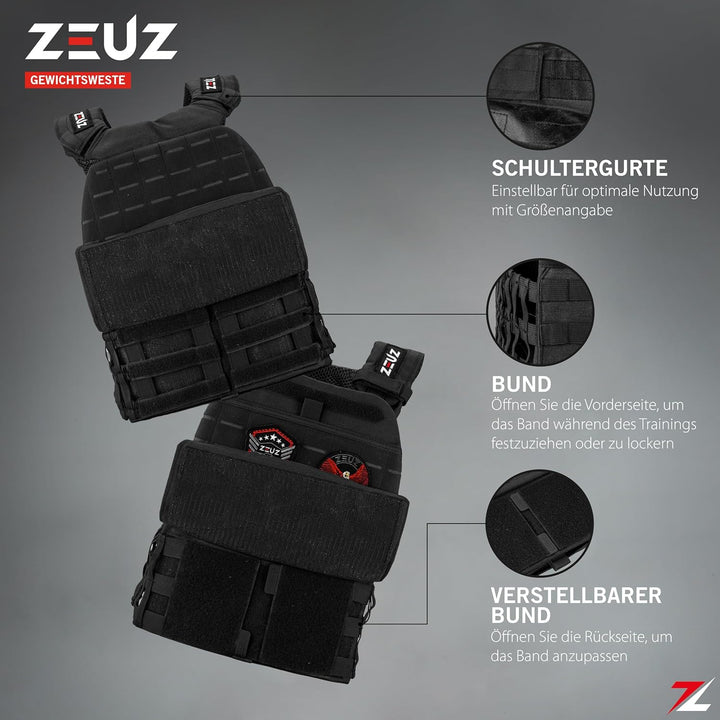 ZEUZ Verstellbare Gewichtsweste 16,5 KG für Fitness, Calesthenics & CrossFit - Weights Plattenträger