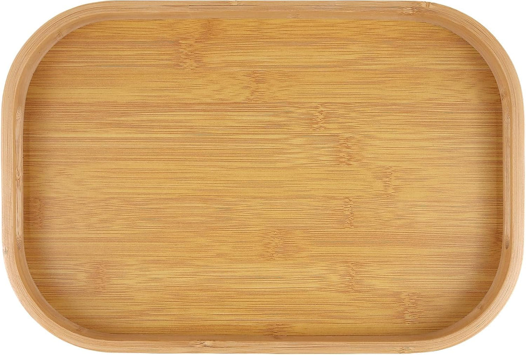 FUNSUEI 3er Set Bambus Serviertablett, Tablett Serviertablett Holz mit Griffen, 2 Grössen Rechteckig