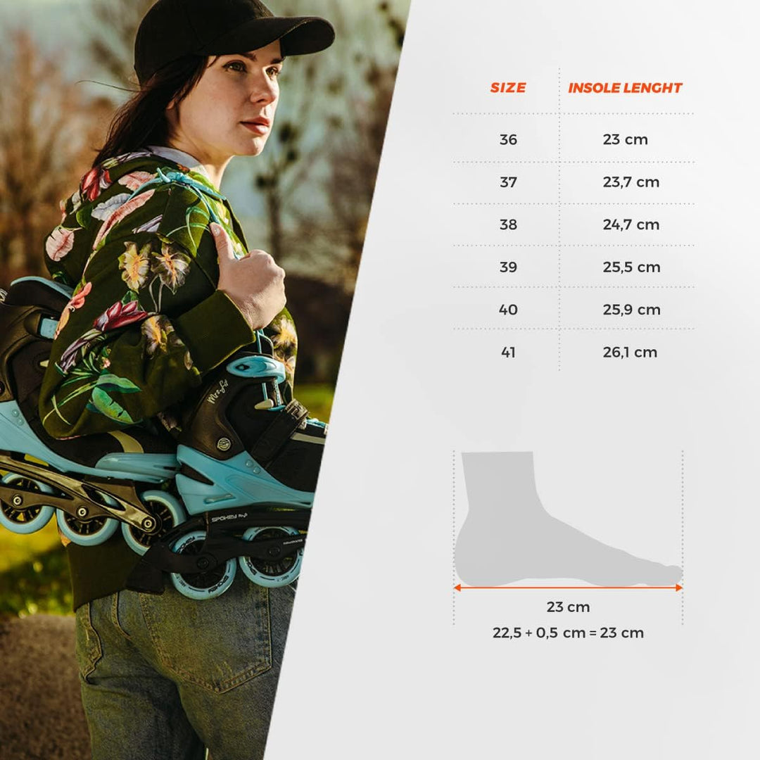 Spokey MrFIT &amp; MrsFIT Inline-Skates für Männer und Frauen mit dreifachem Verschlusssystem, Grösse 36