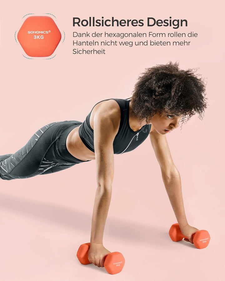 SONGMICS Hanteln, 2er Set, Hantelset, Kurzhanteln, Hexagon, Neopren-Beschichtung, Krafttraining, Wor