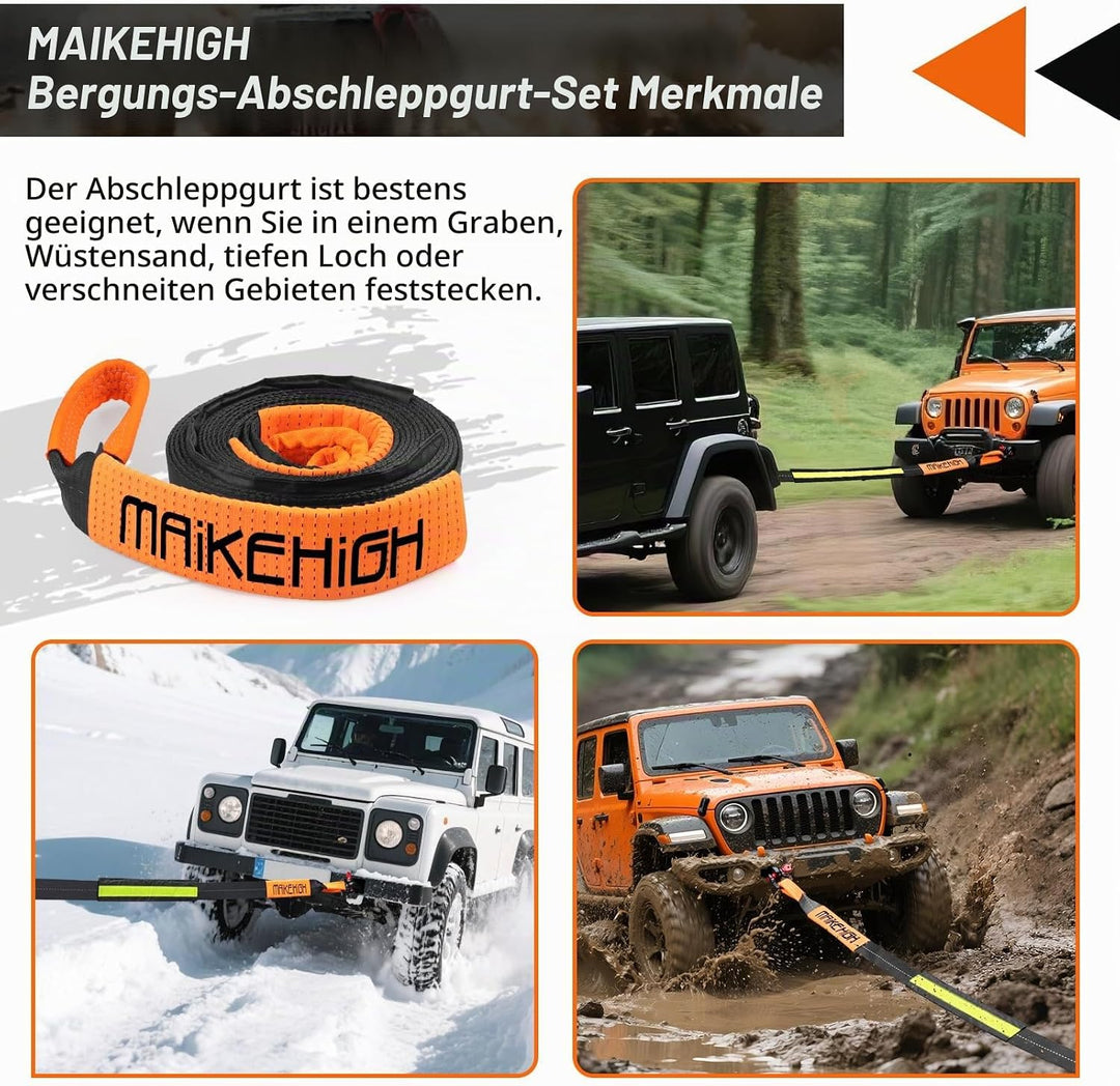 MAIKEHIGH Abschleppseil 5M x 5cm, 10 Tonnen (22,000 Lbs) Tow Rope Abschleppseile für Off-Road Recove