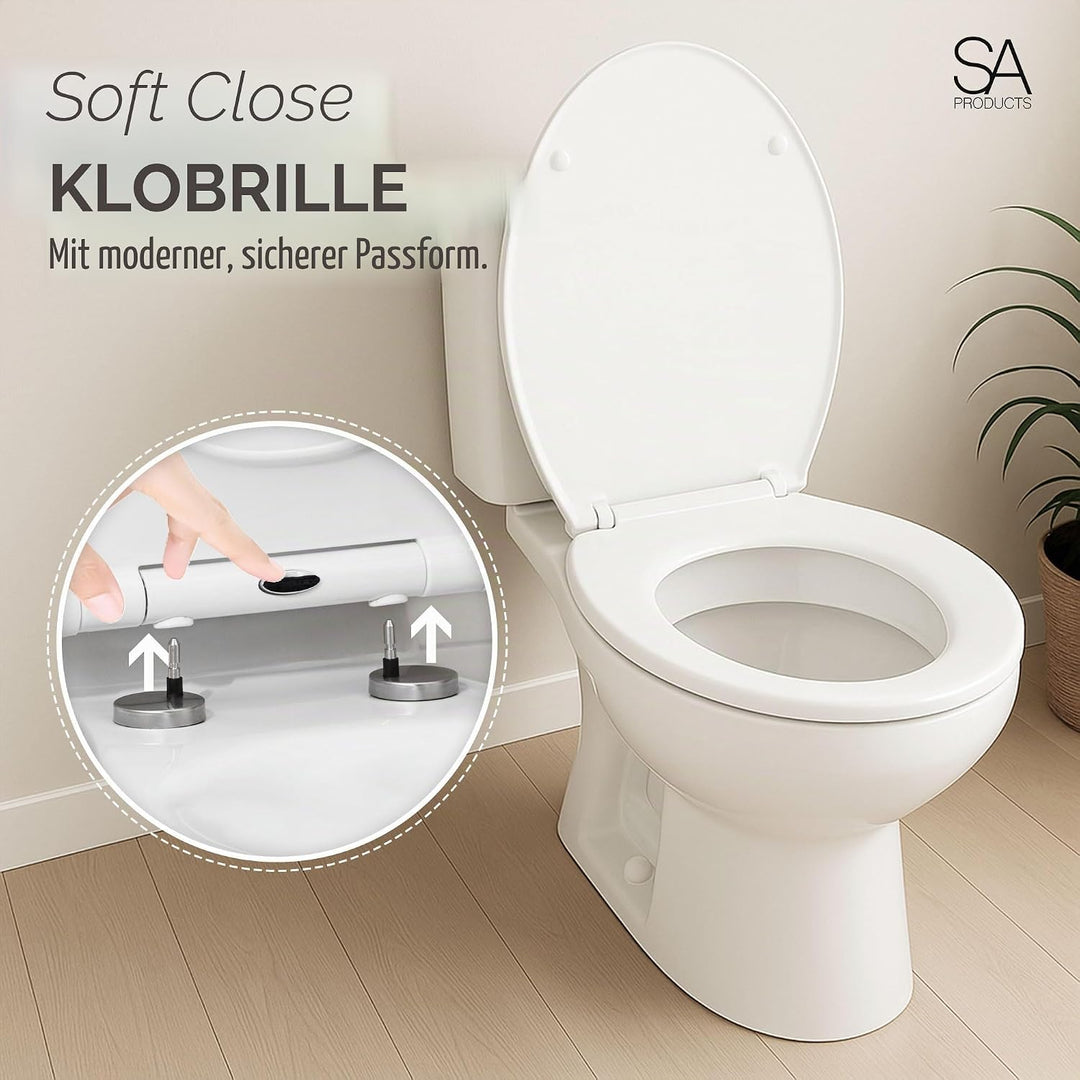 SA Products Toilettensitz mit Absenkautomatik – Universeller Ovaler Toilettensitz mit Softclose &amp; Sc