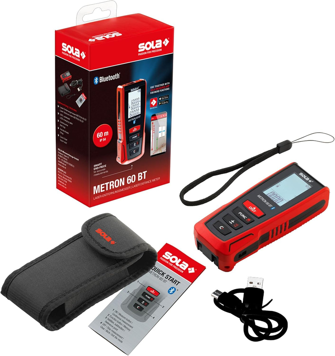 SOLA METRON 60 BT - Laser Entfernungsmesser 60m – Distanzmesser Laser mit Bluetooth Datentransfer -