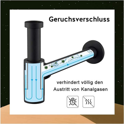 Wasserrhythm Universal Siphon mit Ablaufgarnitur für Waschbecken und Waschschalen mit Überlauf, Pop