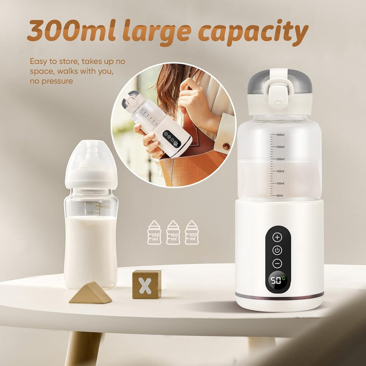 Tragbarer Babyflaschenwärmer 300ML, Auto Baby Flaschenwärmer, Einstellbare Temperatur von 37 °C bis