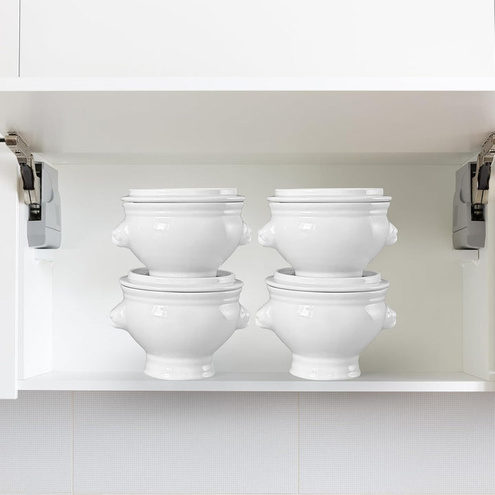 Cinf Weisse Keramik 354 ml Set von 4 Löwenkopf Porzellan Suppenschalen mit Deckel Weihnachtsgeschenk