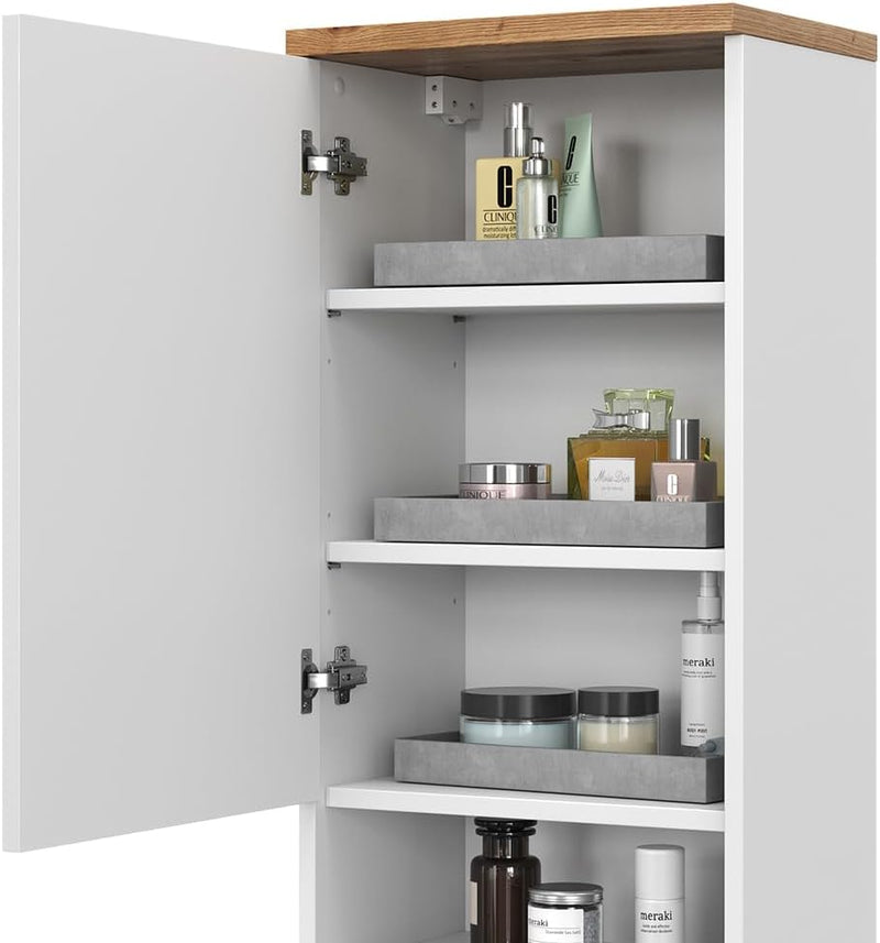 Vicco Badschrank Eden, Weiss Hochglanz/Artisan-Eiche, 40 x 77.5 cm mit 4 Fächer Weiss Hochglanz Häng