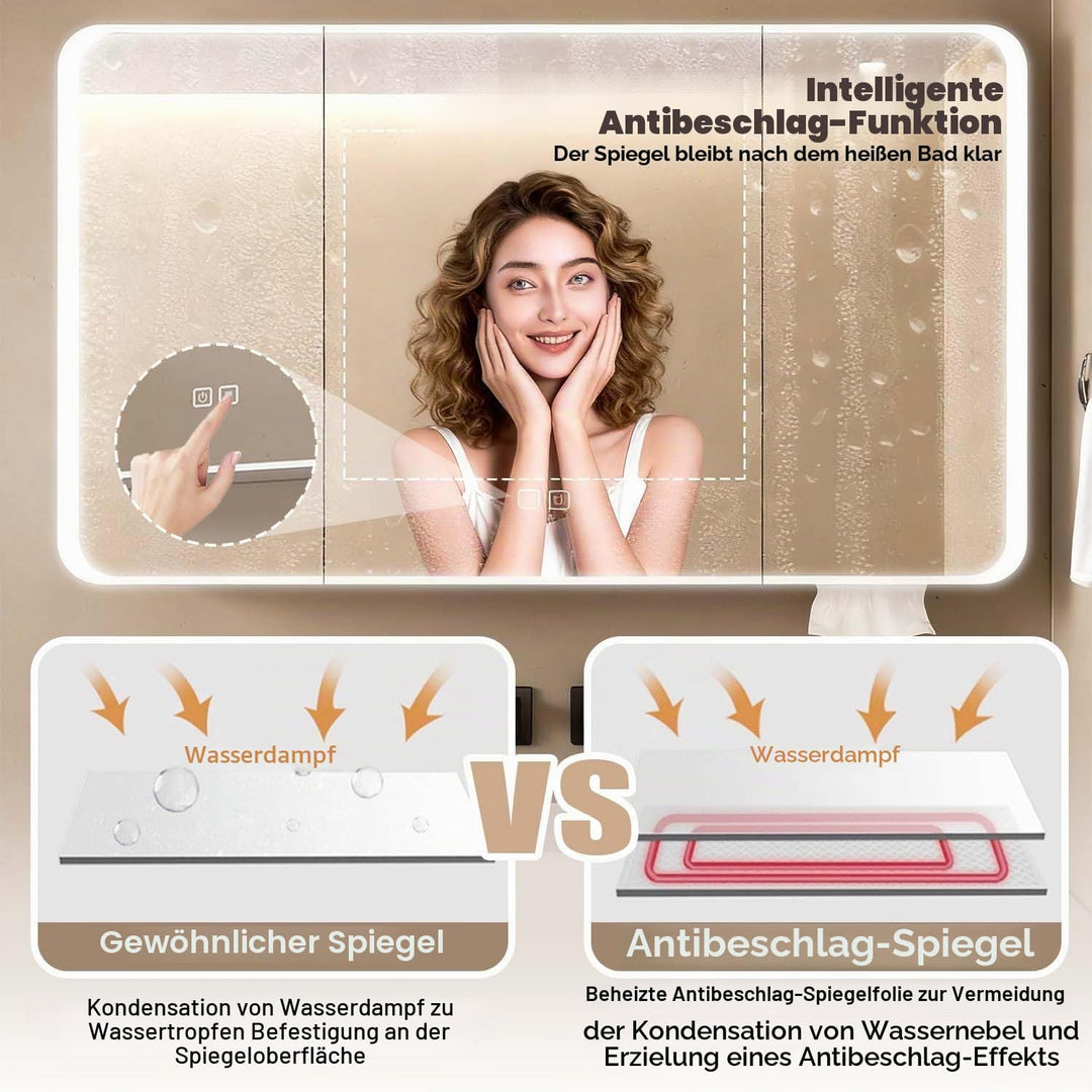 Aluminum Spiegelschrank Bad mit LED Lighting, 3 Adjustable Light Colors, Badezimmer Spiegelschrank m