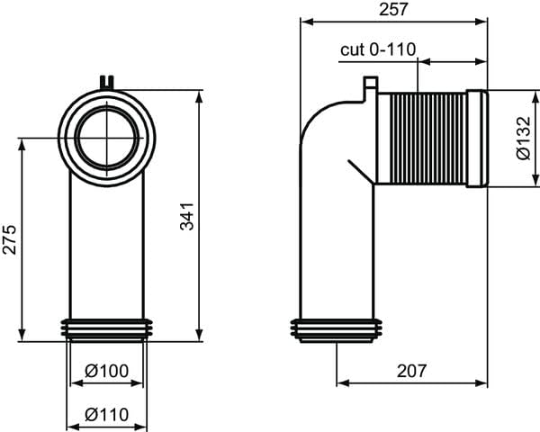 Ideal Standard t002767 Anschlussbogen für Vase, 50-110mm, 50-110mm