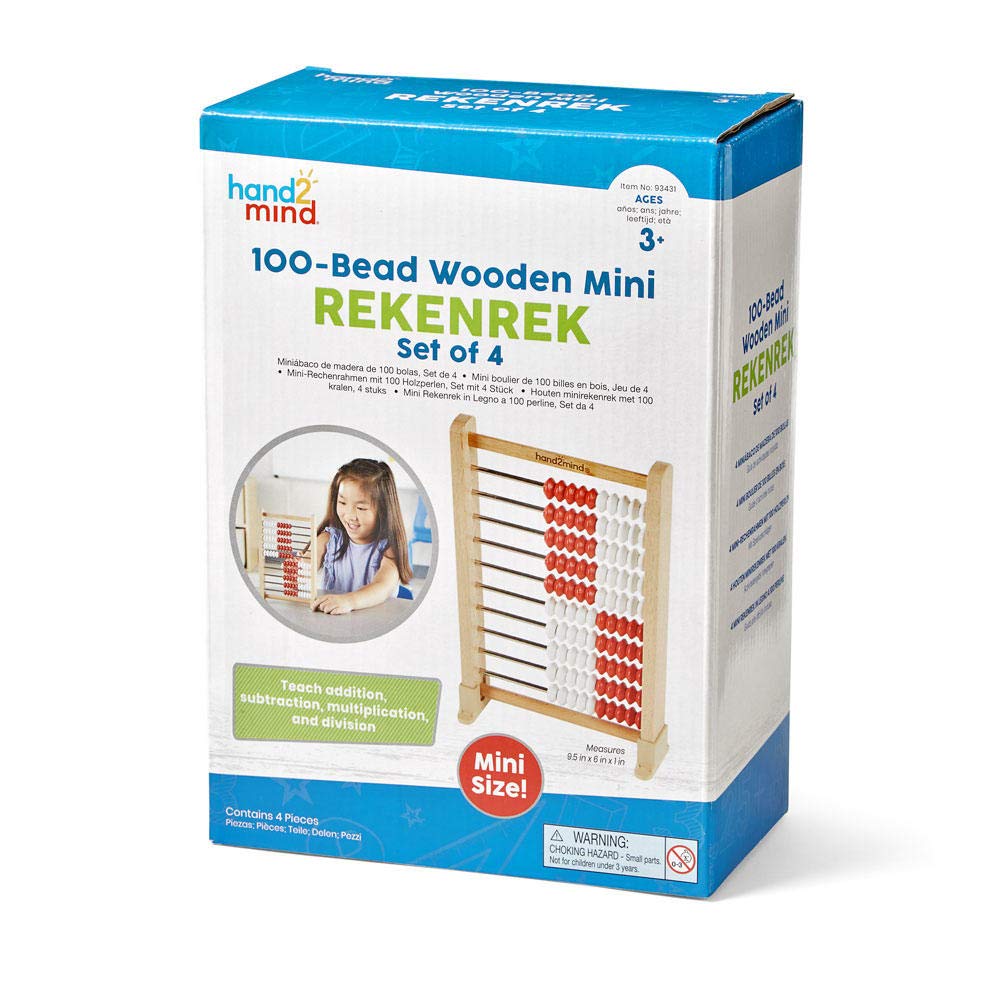 Learning Resources Mini-Rechenrahmen mit 100 Perlen, (Set mit 4 Stück), Mathematik-Abakus für Kinder
