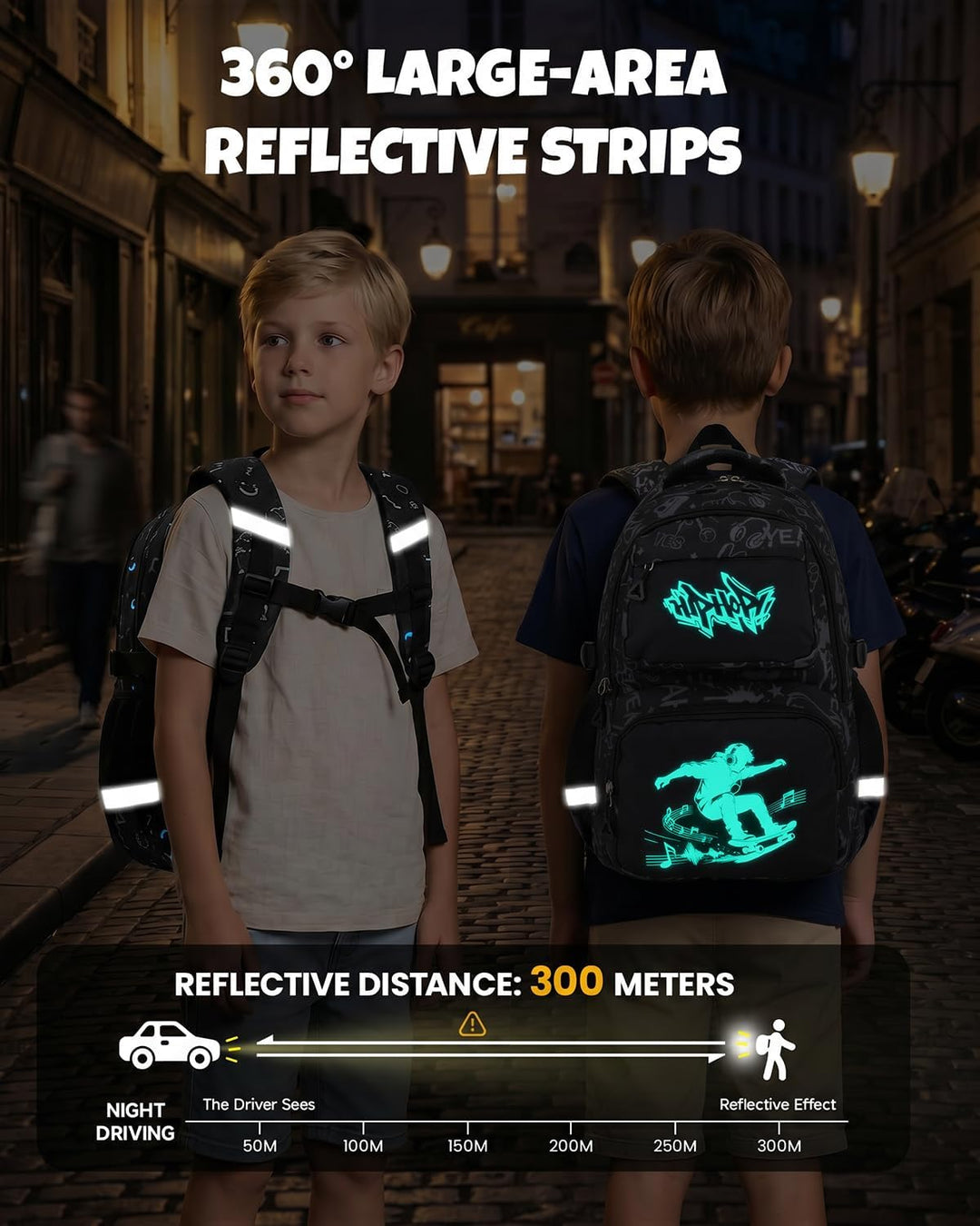 Amythe Schulrucksack Jungen Teenager, Schultasche Kinder mit Reflektoren für 1. bis 4. Klasse, Leuch