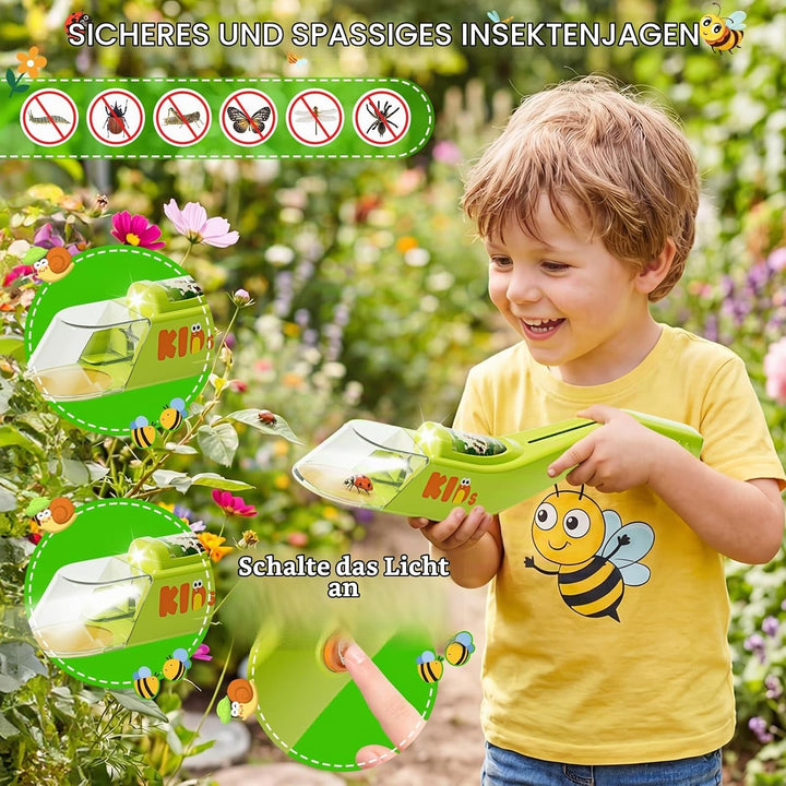 deAO Kinder Insektenfänger Set mit LED-Licht, Outdoor Abenteuerset mit Insektenhabitat Tunnel, Beche