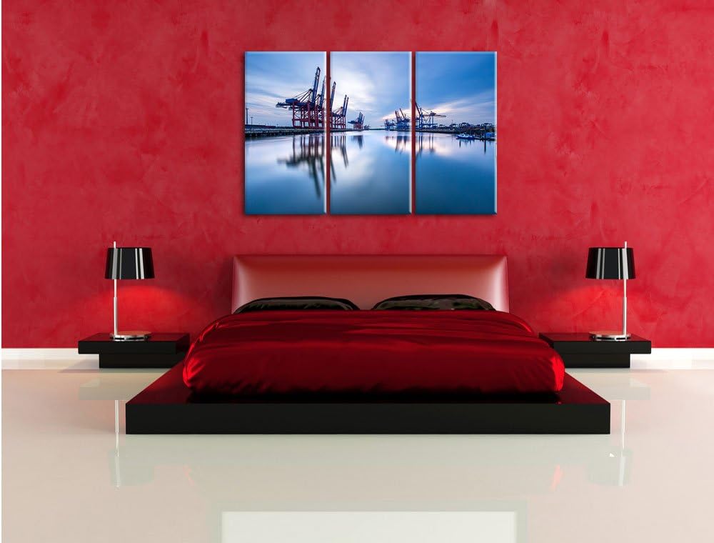 Pixxprint Hafen im Abendschein als Leinwandbild/Grösse: 3 Teilig (120x80) cm/Wandbild/Kunstdruck/fer