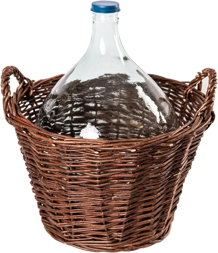 Weinballon mit WEIDENKORB, Kunststoffkorb, Glasballon, Gäreimer, Gärballon, Weinfass, Gallone, Bügel