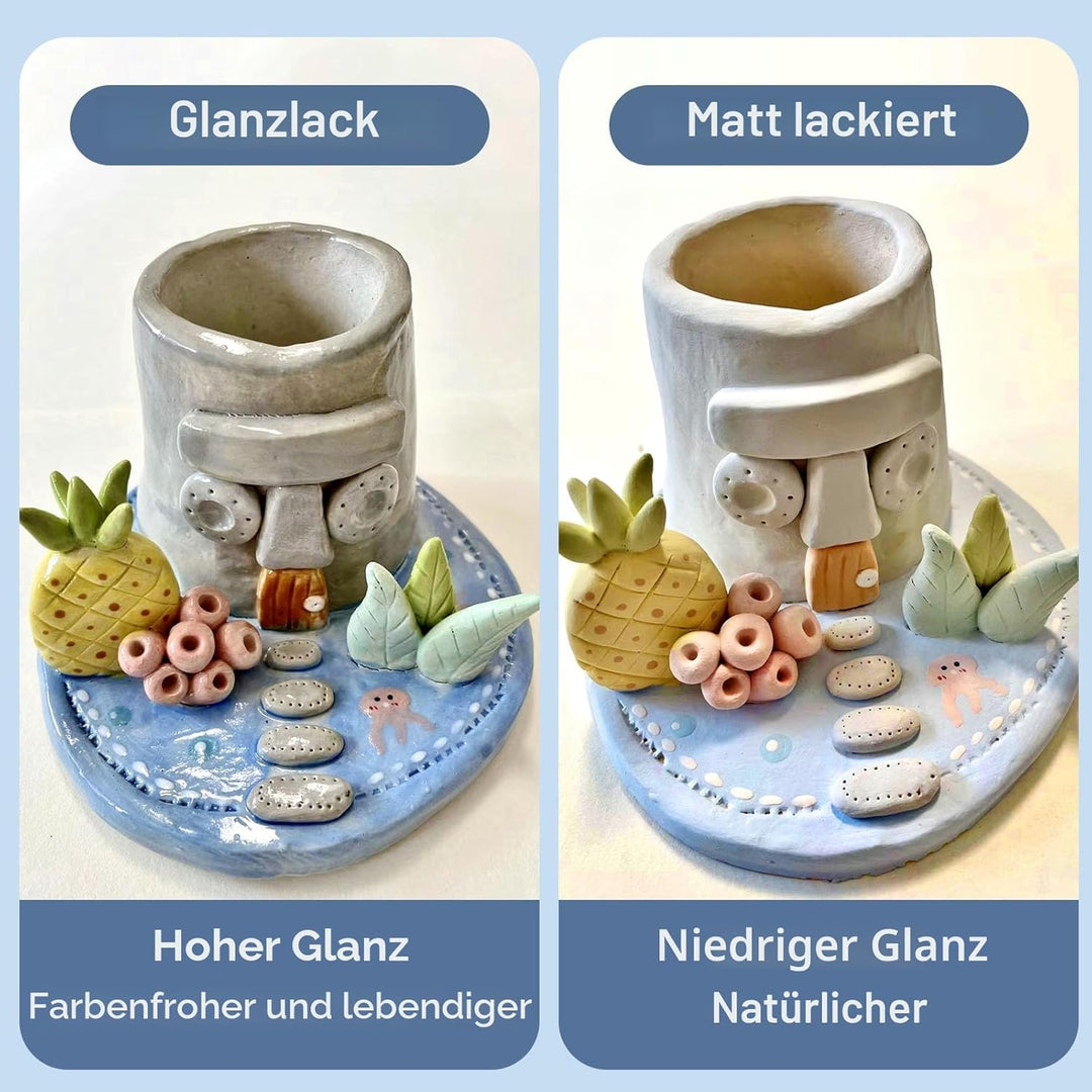 2 x 50 ml lufttrocknende Tonglasur-Set, glänzende/matte Oberfläche, Ton-Versiegelung, um Risse, Krat
