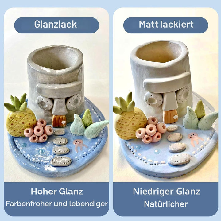 2 x 50 ml lufttrocknende Tonglasur-Set, glänzende/matte Oberfläche, Ton-Versiegelung, um Risse, Krat