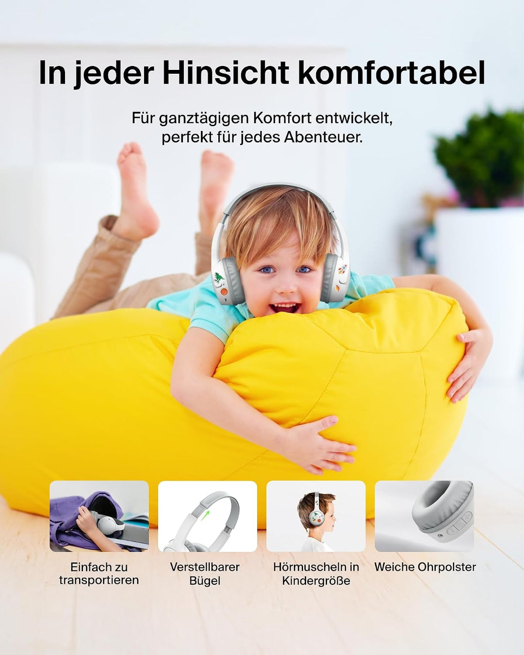 Belkin SoundForm Mini kabelloser Kinderkopfhörer mit integriertem Mikrofon und lustigen Aufklebern,