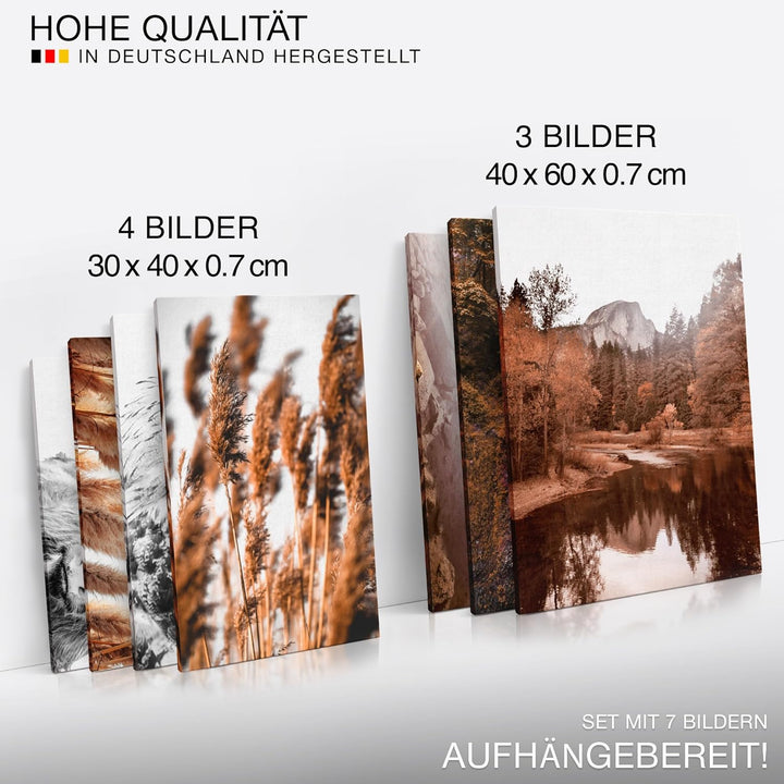 Novart Wandbilder Natur Berge See - KOMPLETT AUFHÄNGFERTIG - Orange Braun Wohnzimmer Schlafzimmer -