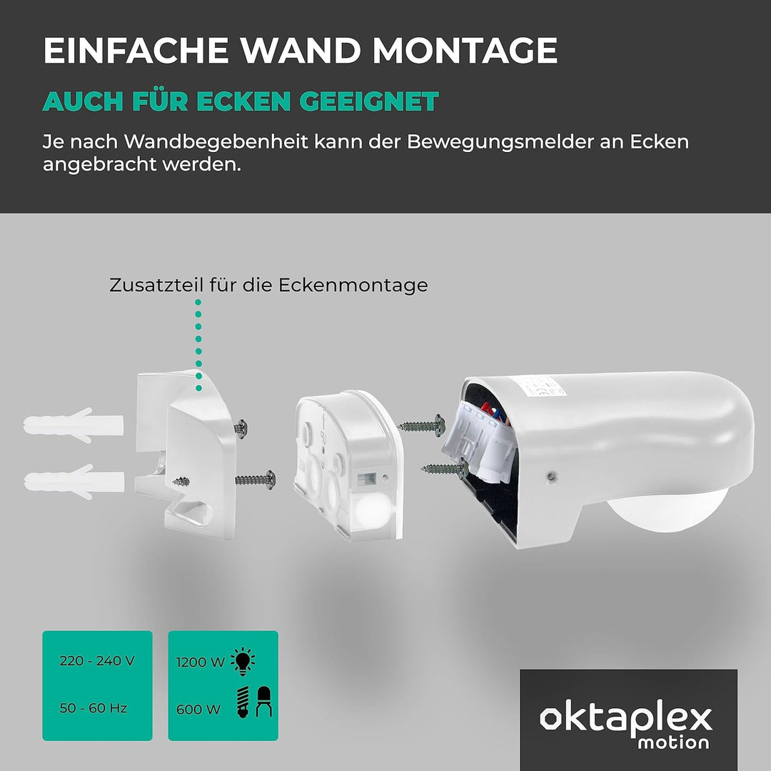 Oktaplex 2er Set Don Bewegungssensor Aussen 230 V IP65 240° Infrarot-Sensor einstellbar 10 m Reichwe