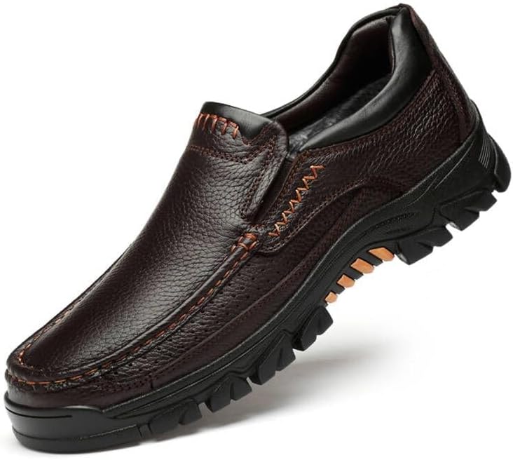 WNUKATO Herrenschuhe Bequemer Slip-on-Loafer Lederschuhen für Arbeit und Business Casual 39 EU Braun