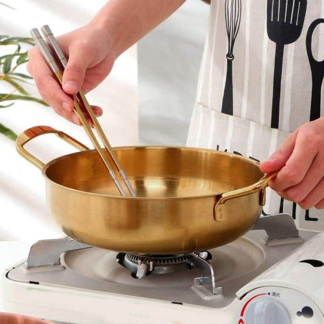 Hochwertiger Goldener Koreanischer Ramen-Topf, Leichter und Tragbarer Nudel-Kochtopf aus Edelstahl,