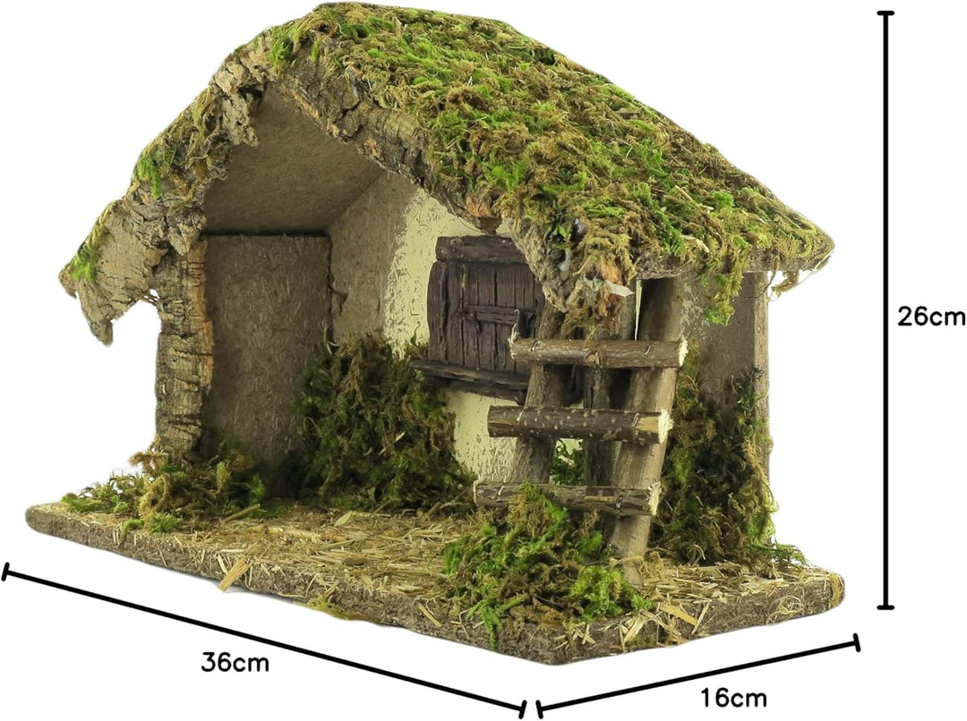 BERTONI leer Krippe Cork-Moss Hütte, Holz, Mehrfarbig, 36 x 16 x 26 cm