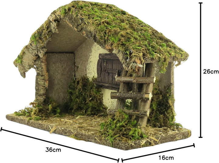 BERTONI leer Krippe Cork-Moss Hütte, Holz, Mehrfarbig, 36 x 16 x 26 cm